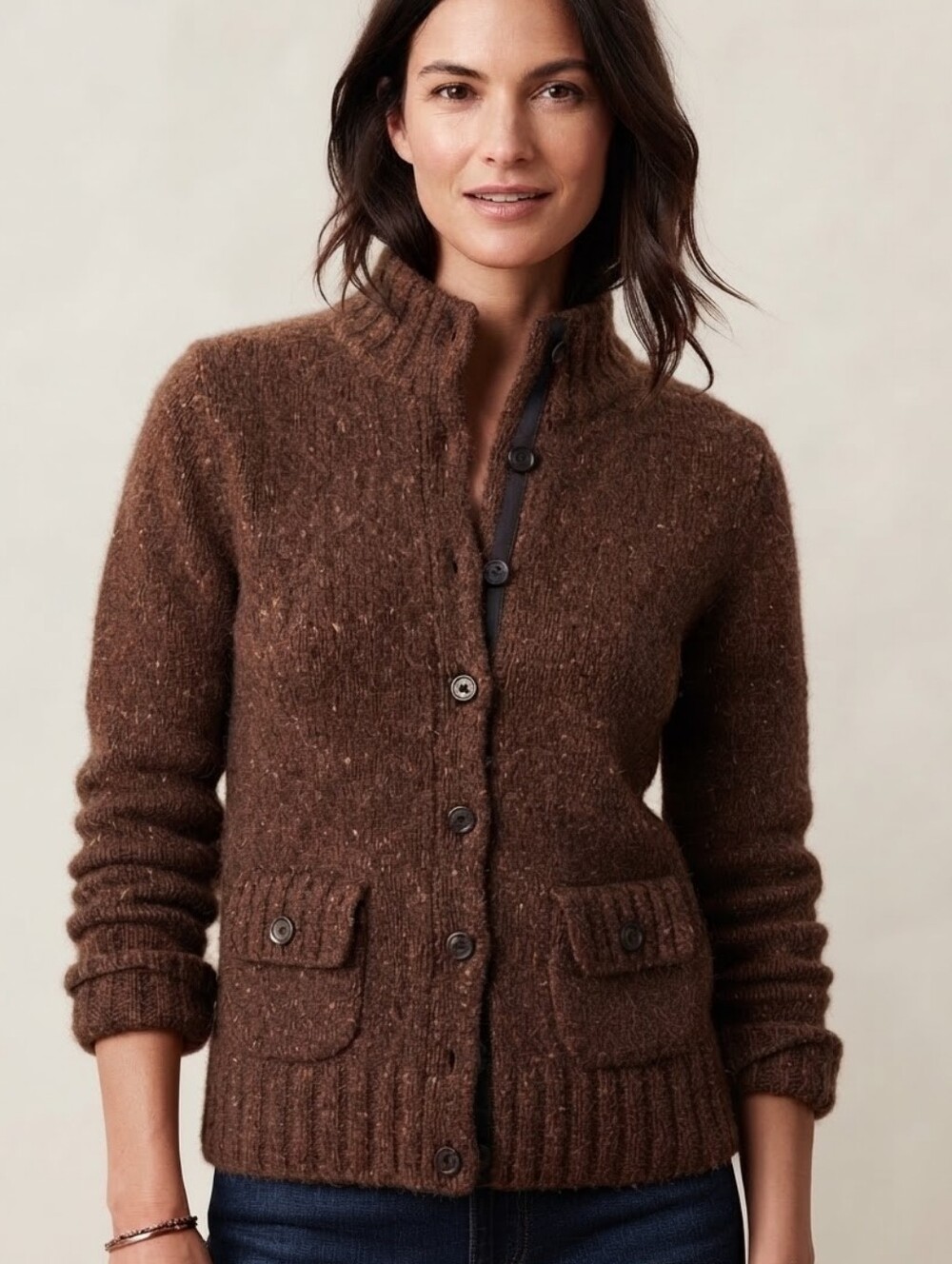 Vintage Lauren Ralph Lauren Wool Mohair Brown Mock Neck Cardigan XS/S